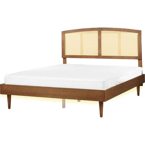Moderna Struttura letto matrimoniale UE con LED 160 x 200 cm Testiera a doghe in legno di gomma chiaro Varzy