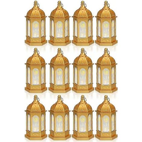 Lot de 12 mini lanternes LED Ramadan Mubarak, lanternes lune et étoile, style marocain H (1/5)
