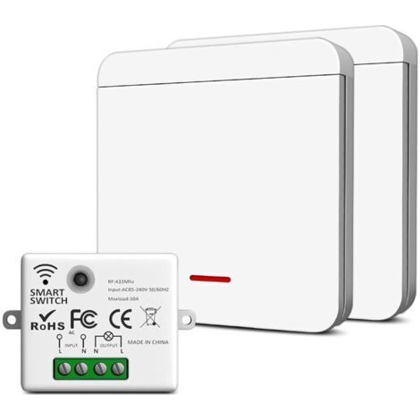 Interrupteur sans fil 230 V avec récepteur et émetteur, interrupteur sans fil pour lampes et appareils jusqu'à 1500 W, installation facile, transmission de signal puissante, multi-contrôle (2 (1/4)