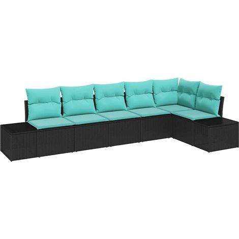 Garden Sofa Set 6 pcs Black and Turquoise Poly Rattan vidaXL (1/5)
