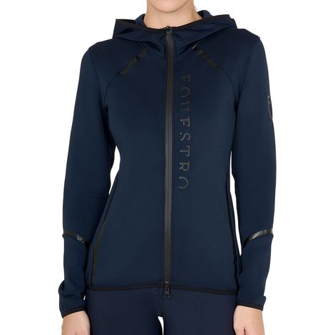 L, Blu: Felpa tecnica invernale da donna in jersey con zip frontale e cappuccio elastico