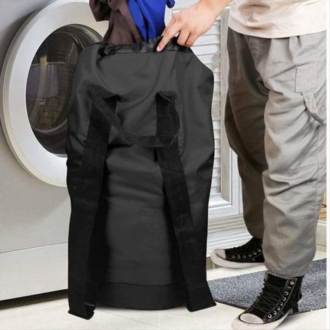 1 Sac à linge, Tissu Oxford, Poche en filet, Fermeture à cordon, Bretelles réglables, Pour dortoir et voyage (1/5)