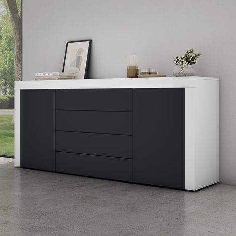 Mai & Mai Meuble de Rangement avec 2 Portes et 4 Tiroirs Casier de Rangement Polyvalent Buffet Blanc Mat + Gris Noir Mat 167x36x70 cm SR03 (1/5)
