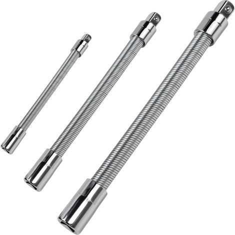 Rallonge de clé à douille 3 pièces en acier à ressort avec boule de sécurité 1/4 3/8 1/2" pour cliquet, perceuse, visseuse sans fil (1/5)