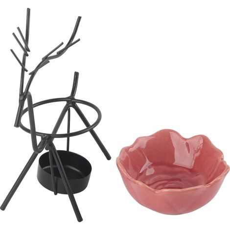 Brûleur d'huiles essentielles en céramique noir forme cerf, diffuseur d'arômes, porte-bougie chauffe-plat. (1/5)