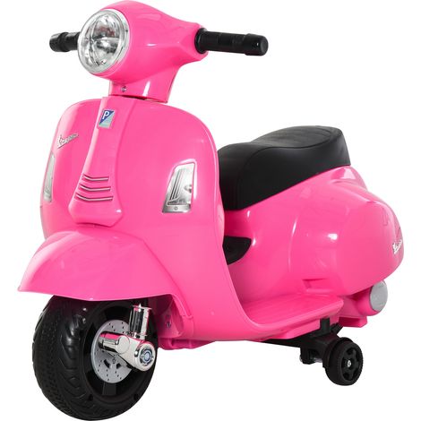 Moto ElĂ©ctrica Vespa para Niños de 18-36 Meses Moto de BaterĂa 6V con Faro Bocina y 4 Ruedas 66,5x38x52 cm Rosa (1/5)