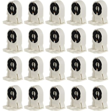 Paquete de 20 portalámparas para tubos fluorescentes T8/G13, bases de lámpara resistentes al calor, aptas para uso en el hogar, la oficina y el dormitorio (blancas). (1/2)