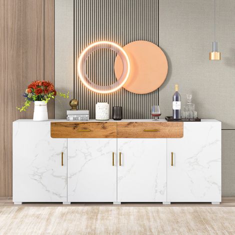 Credenza da cucina e soggiorno con 4 ante e 2 cassetti, mobile contenitore bianco, 208x39,5x80 cm (1/5)