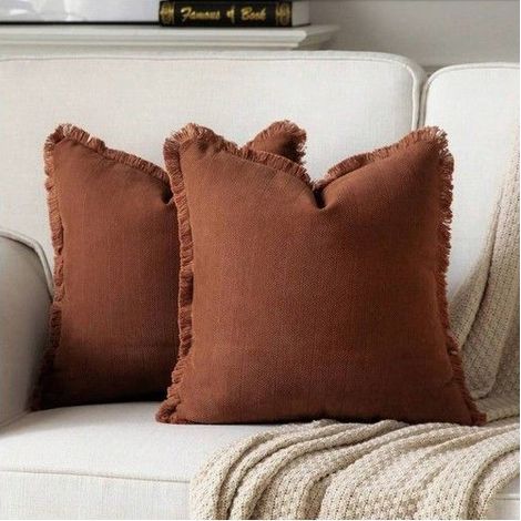 Housses de coussin bohème - Lin ramie naturel 70% - Coton 30% - Franges décoratives - Douce et respirante - Lot de 2 (1/5)