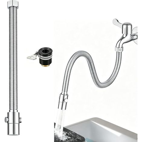 Rallonge Robinet Cuisine, Rallonge Robinet Acier Inoxydable, 30cm Prolongateur Robinets avec Adaptateur Universel, Rotation à 360°, Arrêt D’eau Par Pression pour Balcon Bain Toilettes (1/5)