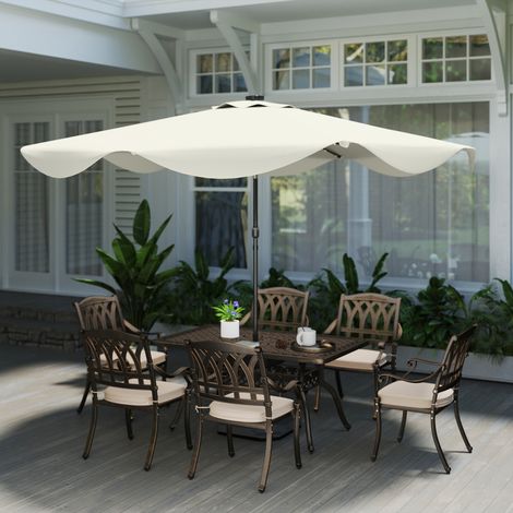Ombrellone da giardino manuale Ø292x248 cm con 32 luci LED solari, 8 stecche, griglie impermeabili e di ventilazione, color crema. (1/5)