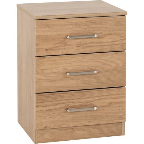 Dakota 3 Drawer Bedside - L36 x W40 x H55.5 cm - Oak
