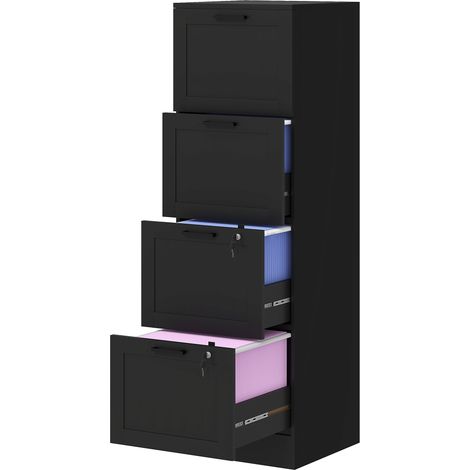 HOMCOM Mobiletto da Ufficio 4 Cassetti con Binario Regolabile e 2 Serrature Nero (1/5)