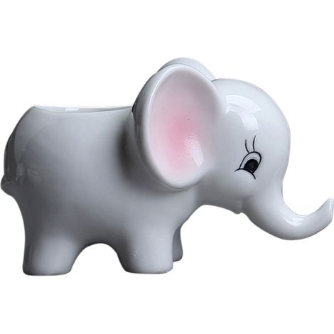 Pot de Fleur Céramique pour Succulentes en Forme d'Éléphant - Déco Élégante pour Bureau ou Maison - Lot de 1 avec Trou pour Drainage - Dimensions 12/15.7cm (1/5)