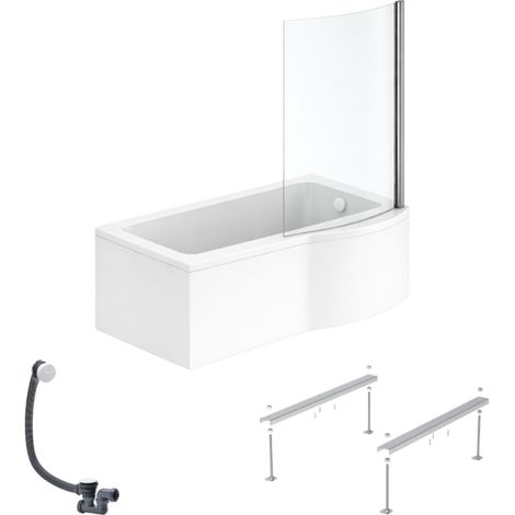 IDEAL STANDARD Connect Air 150 x 80 cm, conjunto para bañera/ducha derecha + delantal + mampara fija + patas + desagüe, blanco
