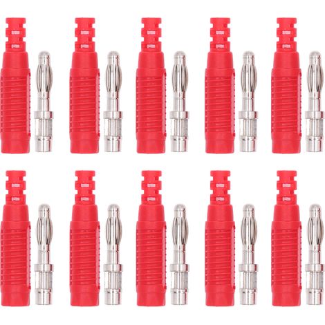 10 Connecteurs Banane Mâle Laiton PA Fiche Jack Connecteur à Pression Tube Isolé Adaptateur Sonde J.10031 Rouge (1/5)