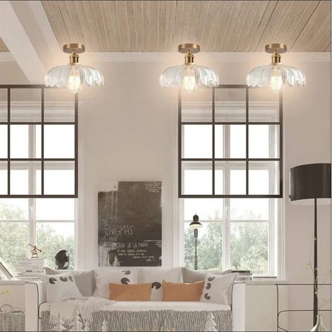 3x Plafonnier Vintage,E27 Lampe de Plafond Moderne Abat-jour en Verre Design Fleurs Transparente
Lustre pour Salon Chambre