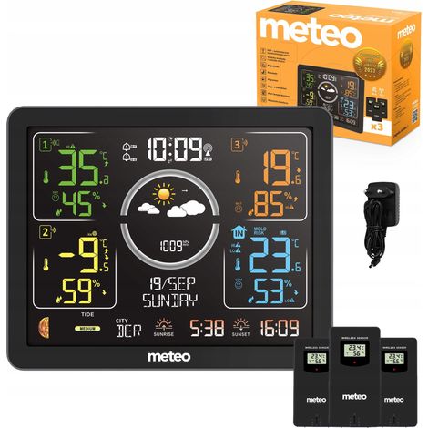 Station météo avec DCF Meteo SP301, hygromètre, baromètre et 3 capteurs (1/5)