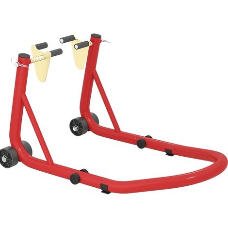 Support moto avant et arrière en acier rouge, béquille d’atelier réglable jusqu’à 544 kg, pour entretien et réparation, compact 35 x 38 x 64 cm  CHICFURN (1/5)