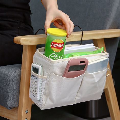 Pochette de Rangement Suspendue pour Lit de Dortoir - Blanc, 1 Pièce, Sac de Rangement en Lin et Coton-lsw (1/5)