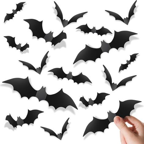 Décorations d'Halloween chauve-souris (140 pièces) – Autocollants 3D réalistes en PVC – Pour une déco effrayante à la maison, aux fêtes, aux murs et fenêtres – Noir – 1 lot (1/5)