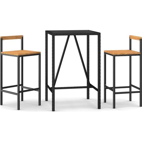 Maison Exclusive - Set Bar Giardino 3 pz Nero Polyrattan e Legno Massello Acacia (1/5)