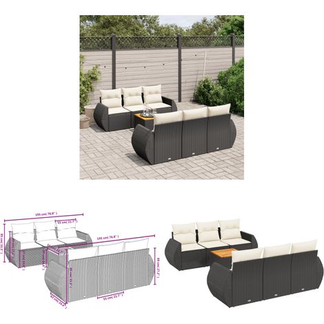 Salon de jardin 7 pcs avec coussins noir résine tressée - Ensemble Salon De Jardin - Meuble Extérieur - Résine Tressée - Rotin Synthétique - Acacia - Home & Living (1/3)
