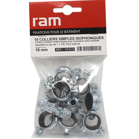 Sachet de 10 colliers métalliques acier simple isophonique Ø16 - RAM (1/5)