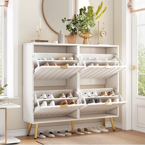 Zapatero estrecho 4 puertas con almacenaje 100 cm OKMYHOME (1/5)