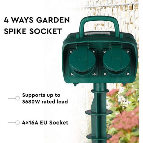 V-TAC VT-1114-3 4 Wege Garden Spike Outdoor-Steckdose 16A EU standard grüner Körper IP44 - SKU 8810 (1/5)