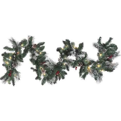 Guirnalda LED verde blanco 180 cm material sintético Navidad piñas bayas Wapta