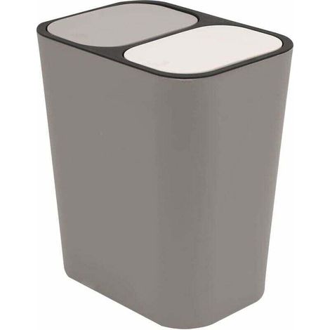Double Recyclage Poubelle Poubelle Boîte De Rangement Conteneur Rectangle Plastique Bouton-Poussoir Double Compartiment pour Cuisine Bureau Maison Gris