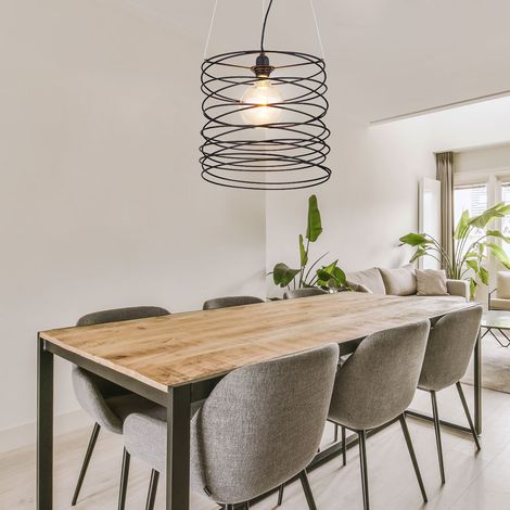 Lampada a sospensione, lampada a sospensione, lampada da sala da pranzo, lampada da tavolo da pranzo, spirale metallica nera, 1 attacco E27, PxH 35x128cm