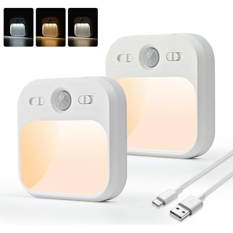 Veilleuse avec Détecteur de Mouvement, 3 Couleurs & Gradation Continue, Rechargeable USB, 3 Modes d'Éclairage (ON/AUTO/OFF), Idéale pour Chambre Enfant, Couloir, Escalier, Cave (1/5)