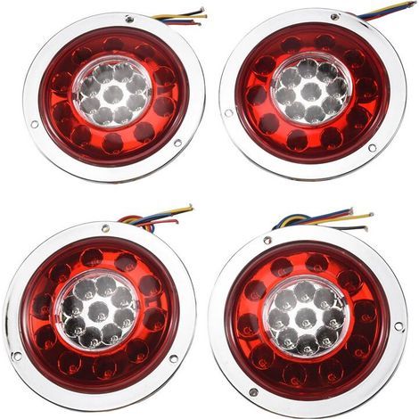 Pack de 4 Rondes 19 Led Arrière Feu Stop Frein Clignotant Lampe Remorque Camion Van (1/2)