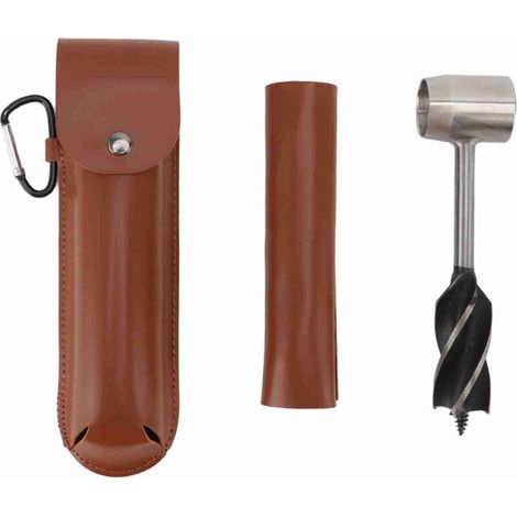 Mèche à Bois Manuel avec Étui PU - Outil de Survie et Camping en Acier, Couverture Protectrice Incluse, Longueur 160mm, Percer des Trou