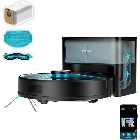 Robot Aspirateur et Laveur de Sol avec Base d'Auto-vidage. Navigation Laser, Puissance d'Aspiration 5000Pa, Base avec Réservoir 3L, Brosse Multifonction, App (1/5)