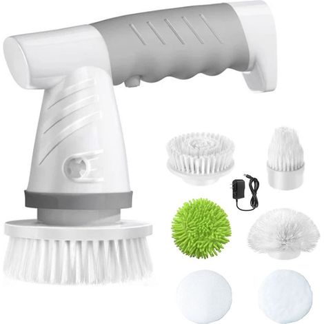 Cepillo de limpieza eléctrico inalámbrico, IPX6, portátil, 18 W de potencia, 4 cabezales, plástico/silicona, blanco/gris (1/5)