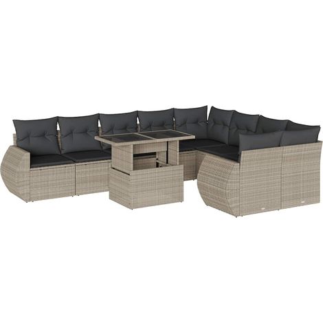 vidaXL Set Divano Giardino 10 pz con Cuscini Grigio Chiaro Polyrattan (1/5)