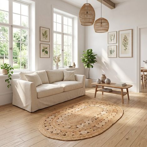 Tapis en jute Tapis Darcia - Tapis en laine  - 240x170cm, Oval - 100% Jute - Tissé main - Naturel
