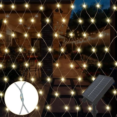 Filet Lumineux Solaire extérieur, 192LED 3m2m chaud blanc solaire alimenté 8 modes Fairy Mesh string chaud blanc imperméable extérieur et intérieur pour Bush, jardin, clôture, balcon (1/5)