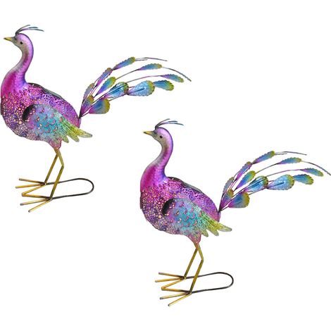 2er Set LED Solar Deko Leuchten Pfau Design Garten Weg Beleuchtungen Tier Lampen bunt