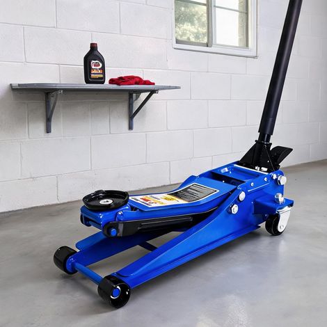 Cric rouleur hydraulique 3 t avec pompe double bleu en acier (1/5)