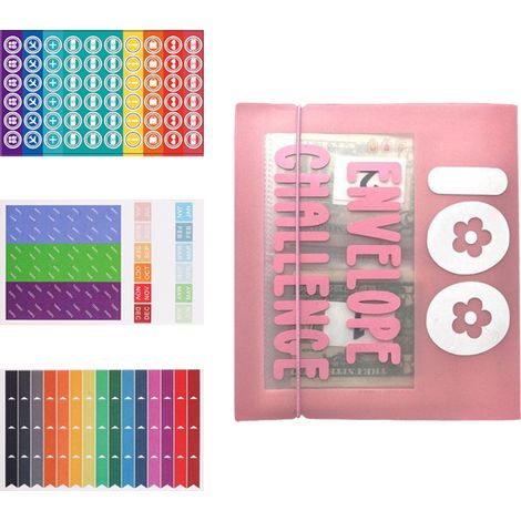 1 classeur de défis d'épargne, 100 enveloppes, format rectangulaire 18 x 16,5 cm, PVC et papier, 4 couleurs disponibles (1/5)