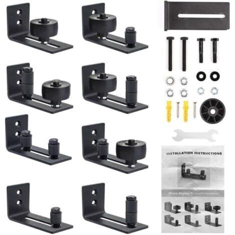Guide de sol réglable pour porte de grange – Kit mural avec rouleaux, 8 configurations possibles, acier galvanisé, fixation facile
