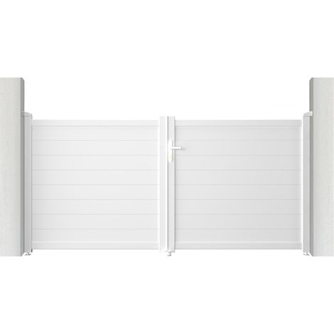 Casanoov – Portail aluminium battant 300x145cm blanc – Occultation totale – Lames renforcées pour motorisation – Montage facile en kit