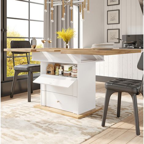 Tavolo allungabile 110-140 x 80 cm in MDF e metallo, bianco HAVRYA (1/5)