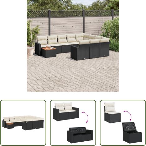 vidaXL Rattanmöbel - 11-tlg. Garten-Sofagarnitur mit Kissen Schwarz Poly Rattan (1/5)