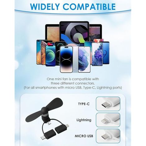 5pcs 3 In 1 Mini Ventilateurs USB, Portable Petit Ventilateur Universel, Ventilateur Silencieux pour appareils d'été Mini ventilateur pour iPhone et téléphone Android avec port micro USB (1/5)