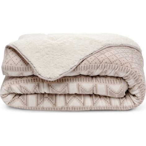 Couette chaude 250g/m2 en polyester sherpa polaire – Dimensions 240x260cm – Imprimée Chalet pour hiver – Bleu Calin